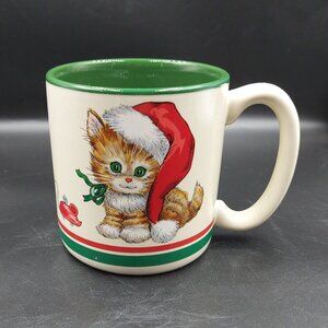 Vintage 1989 Potpourri Press Tabby Kitten Cat Santa Christmas Holiday Coffee Mug